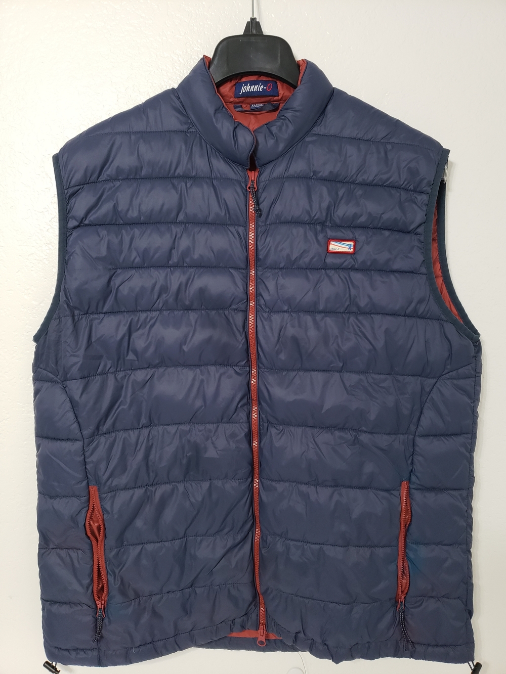 Johnnie-O Men’s XL Quilted Puffer Vest Navy Blue Red Full Zip Lightweight